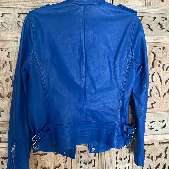 Vivid Blue Rebecca Taylor Leather Moto Jacket SZ 4 - Picture 8 of 8